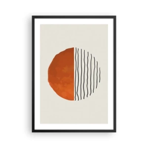 Pôster com moldura preta - Círculo abstrato com laranja e metade linear - 50x70cm - No clima japonês - Decoração de parede moderna para a sala de estar e quarto ARTTOR