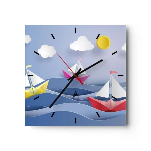 Relógio de parede - Relógio em vidro - Oh, como é agradável balançar entre as ondas - 30x30 cm