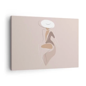 Quadro em tela - Silhueta minimalista de uma mulher com chapéu - 70x50cm - Ser uma dama - Decoração de parede moderna para a sala de estar e quarto ARTTOR