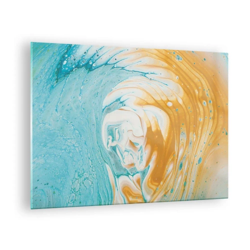 Quadro em vidro - Redemoinho pastel em cores azul e amarelo - 70x50cm - Vórtice em pastel - Decoração de parede moderna para a sala de estar e quarto ARTTOR