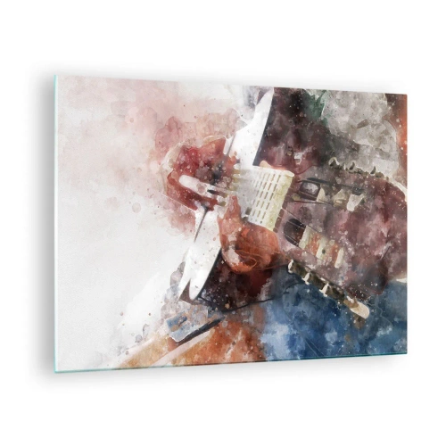 Quadro em vidro - Uma pintura em aquarela de um guitarrista artístico - 70x50cm - E o que acha? - Decoração de parede moderna para a sala de estar e quarto ARTTOR