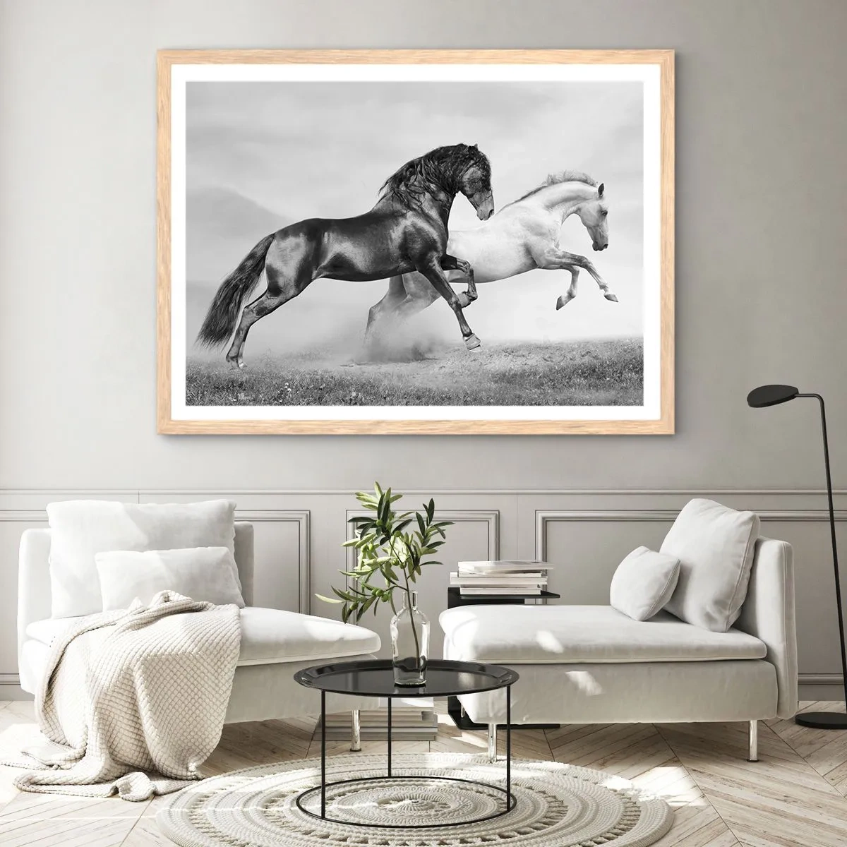 Pôster com moldura de carvalho claro - Anjos e demônios - 100x70 cm