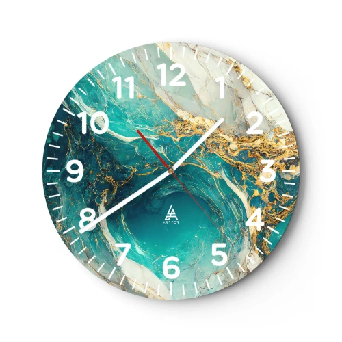 Relógio de parede - Relógio em vidro - Composição com veios d'ouro - 40x40 cm