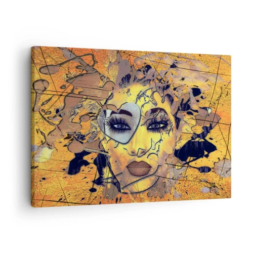 Quadro em tela - Retrato abstrato de uma mulher em tons amarelo-dourados - 70x50cm - Beleza ensolarada - Decoração de parede moderna para a sala de estar e quarto ARTTOR