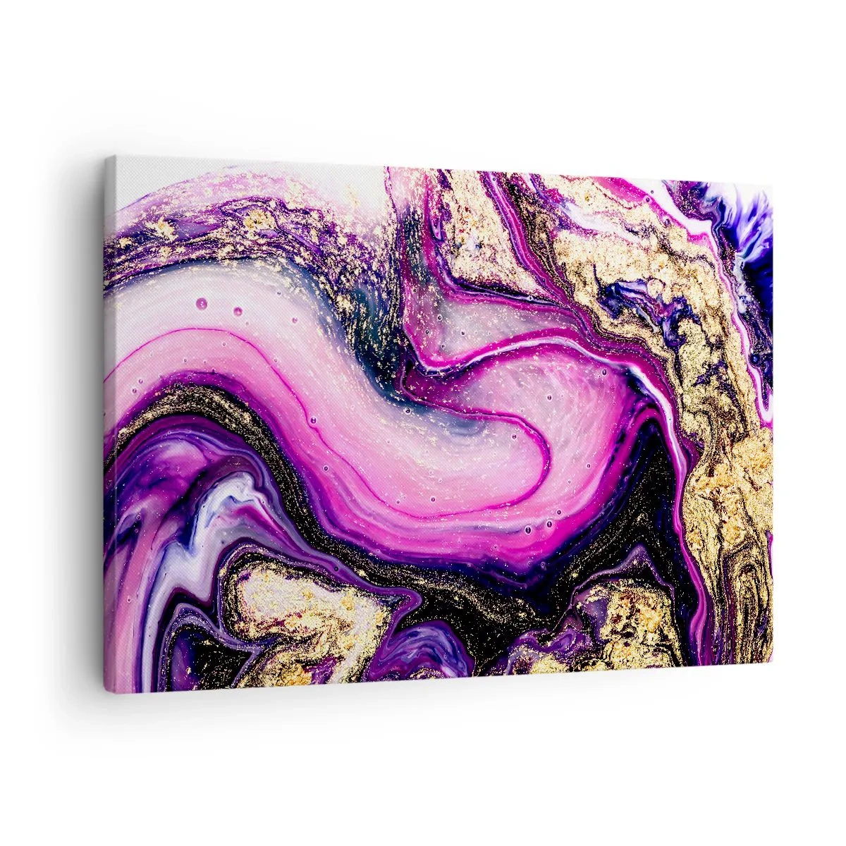 Quadro em tela - Ondas abstratas em tons de roxo e dourado - 70x50cm - Um momento nos bastidores - Decoração de parede moderna para a sala de estar e quarto ARTTOR