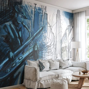 Papel de Parede Premium Canvas - Rapsódia Urbana - Saxofone, Jazz, Música - 300x210 cm