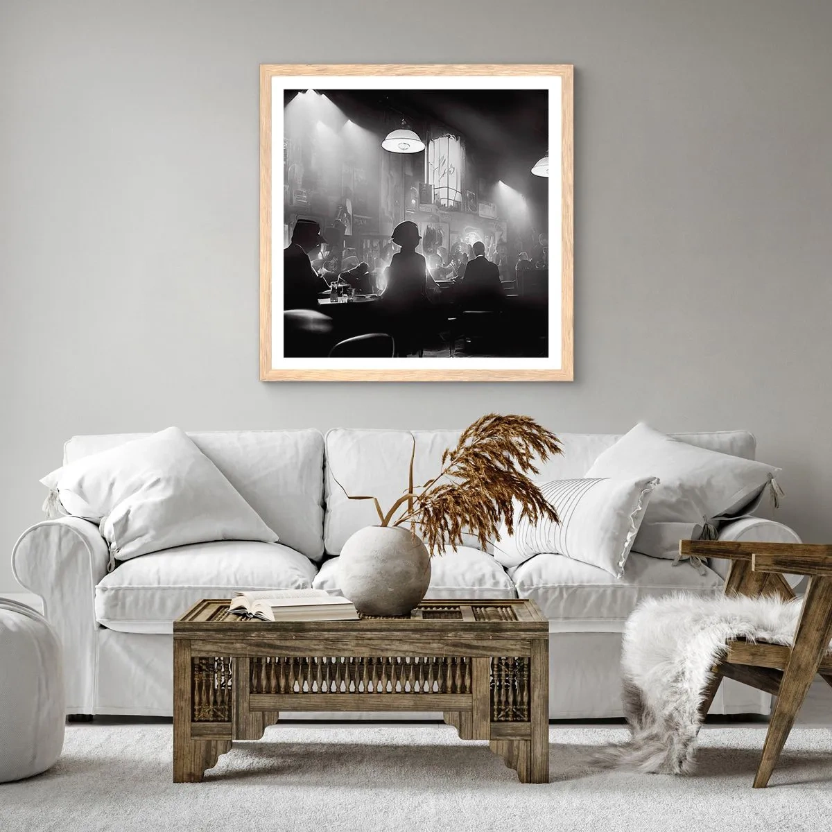 Pôster com moldura de carvalho claro - Em uma atmosfera de jazz - 30x30 cm