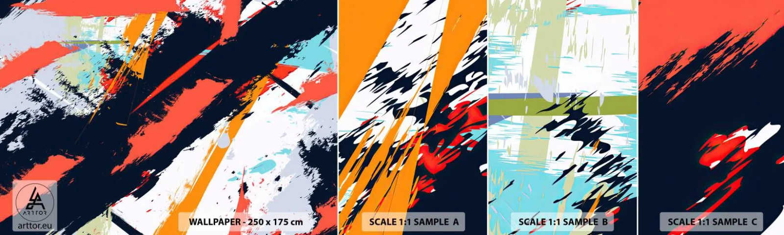 Amostra de papel de parede autocolante Deluxe Sticker - Composição dinâmica - Abstração, Grafite, Pedaço - 100x30 cm