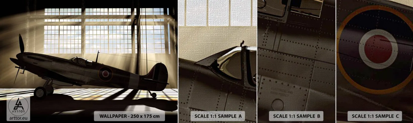 Amostra de papel de parede Premium Canvas - Descanso do guerreiro - Aeronave, Hangar de Aviação, Avião - 100x30 cm