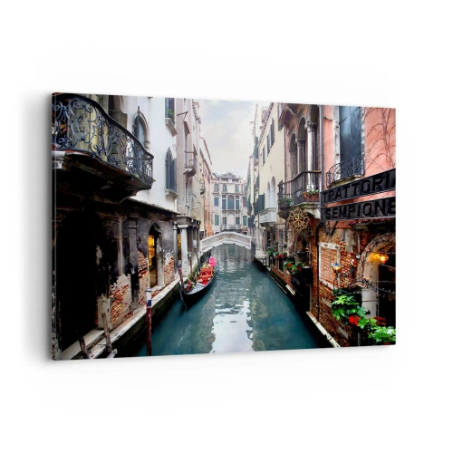 Quadro em tela - Paisagem veneziana com gôndola e ponte - 100x70 cm