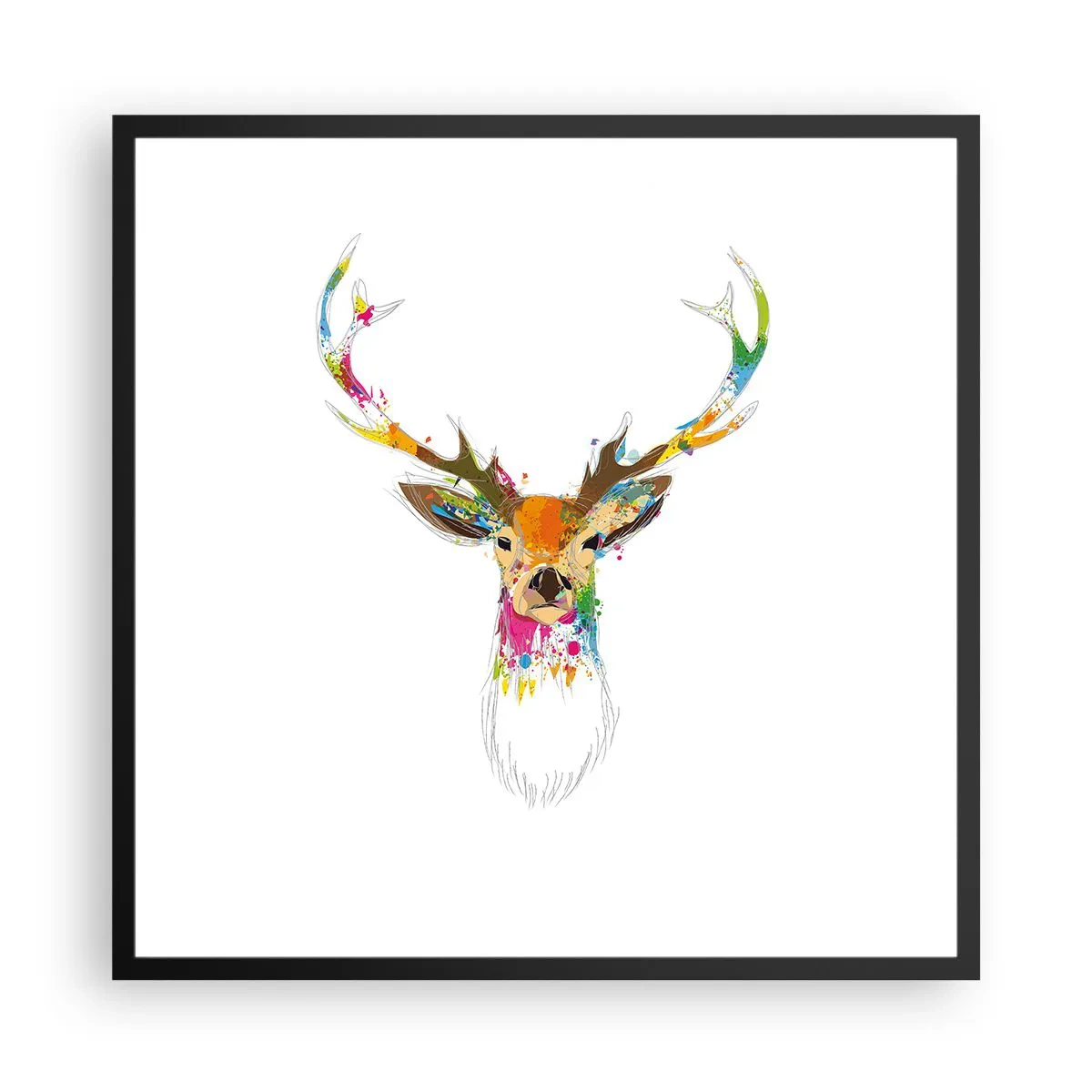 Pôster com moldura preta - Um cervo gentil banhado em cores - 60x60 cm