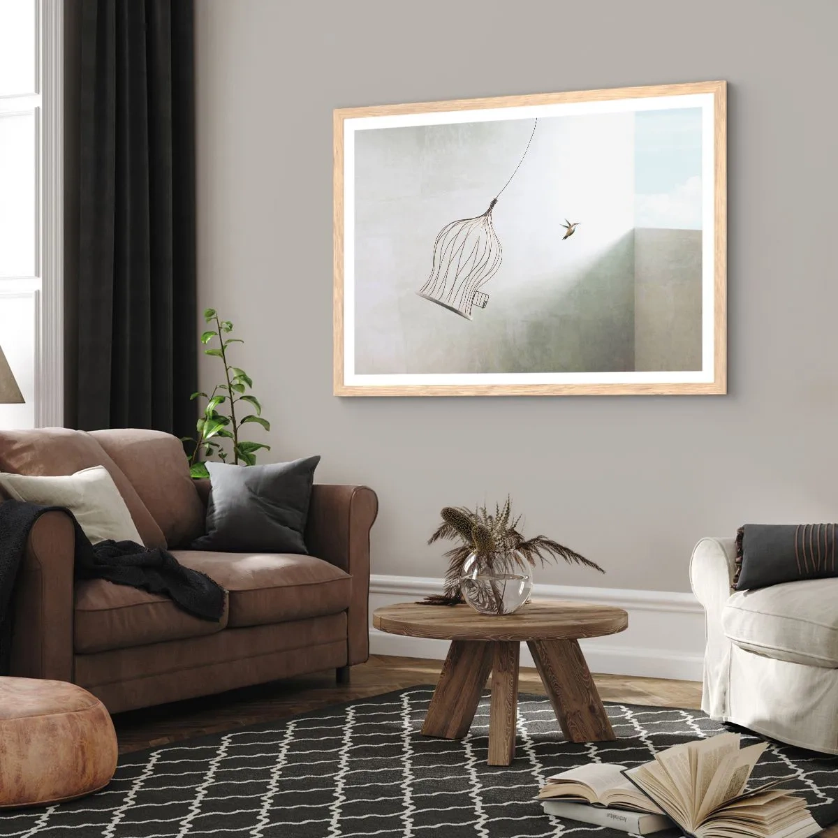 Pôster com moldura de carvalho claro - Enfim a liberdade - 91x61 cm