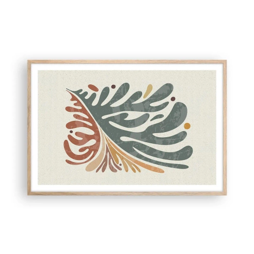 Pôster com moldura de carvalho claro - Folha multicolorida - 91x61 cm