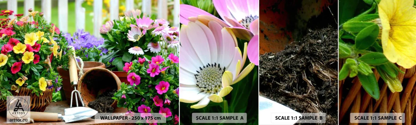 Amostra de Papel de Parede Standard Eco - Jardim da Joana - Flores, Jardim, Buquê de flores - 100x30 cm