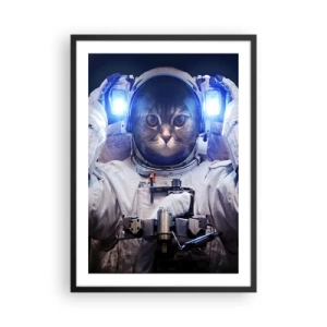 Pôster com moldura preta - Gato astronauta em traje espacial completo - 50x70cm - Houston, temos um problema - Decoração de parede moderna para a sala de estar e quarto ARTTOR