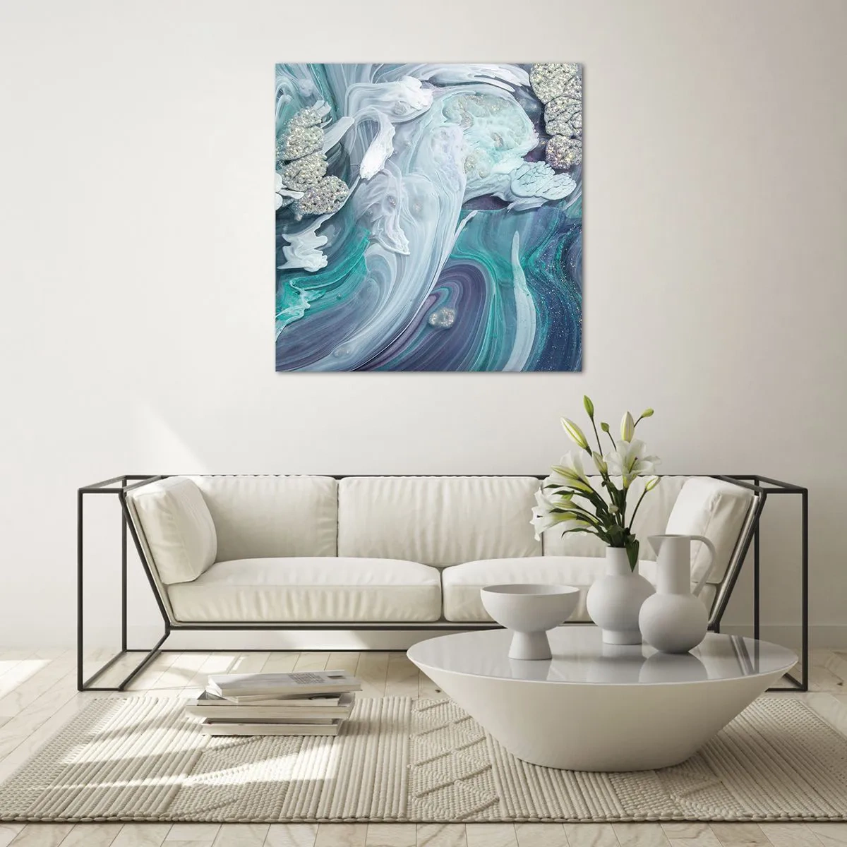 Quadro em vidro - Correntes de azul - 70x70 cm