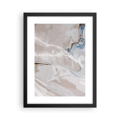 Pôster com moldura preta - Meandros azuis sob branco - 30x40 cm