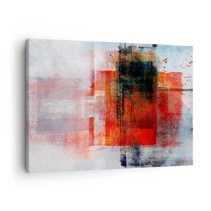 Quadro em tela - Composição geométrica abstrata com detalhes em vermelho e laranja - 70x50cm - A composição brilha - Decoração de parede moderna para a sala de estar e quarto ARTTOR