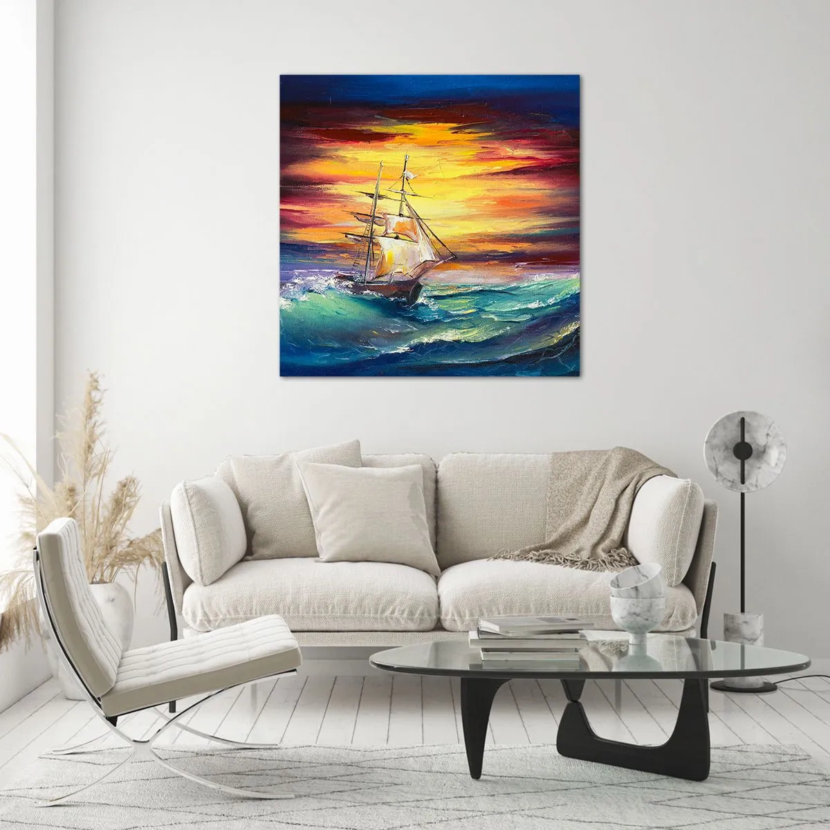 Quadro em vidro - Corajosamente contra as ondas - 40x40 cm