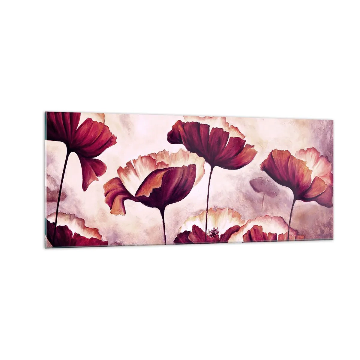 Quadro em vidro - Pétala vermelha e branca - 100x40 cm