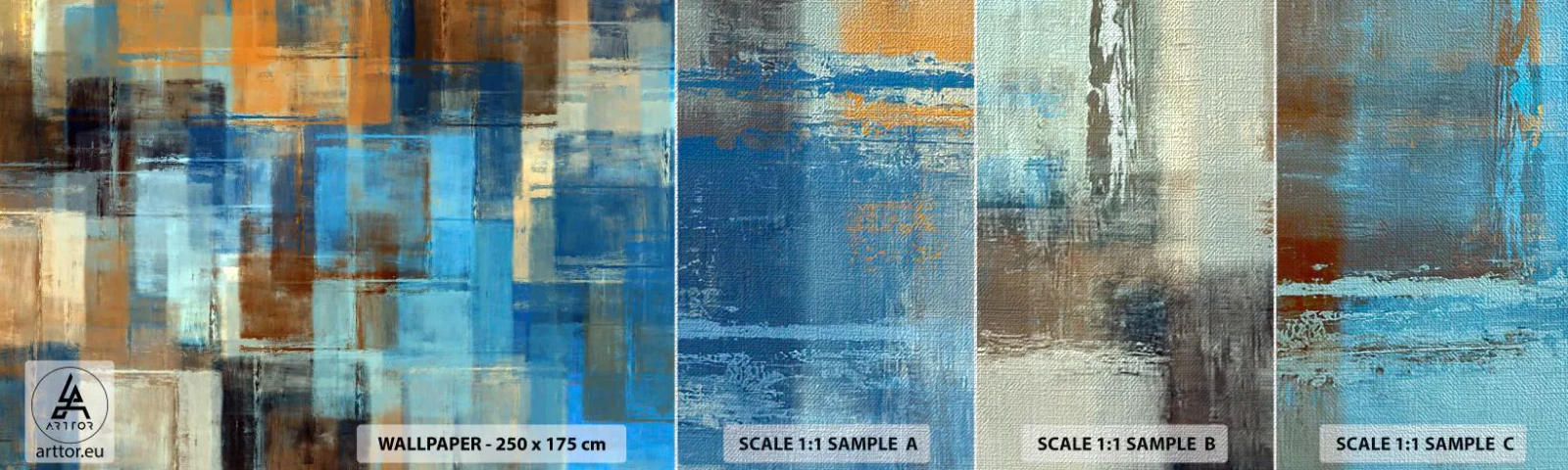 Amostra de papel de parede Premium Canvas - Através da cortina azul - Abstração, Pedaço, Pintar - 100x30 cm