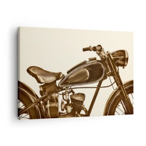 Quadro em tela - Uma motocicleta retrô vintage em um fundo claro - 70x50cm - Saudades dos clássicos - Decoração de parede moderna para a sala de estar e quarto ARTTOR