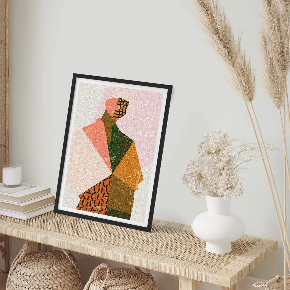Pôster com moldura preta - Silhueta abstrata em formas geométricas - 50x70cm - Homem – um ser complexo - Decoração de parede moderna para a sala de estar e quarto ARTTOR