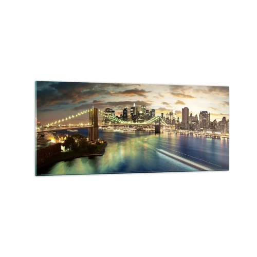 Quadro em vidro - Uma noite bem iluminada em Manhattan - 120x50 cm