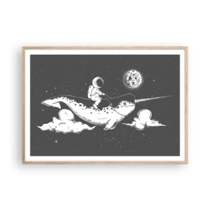 Pôster com moldura de carvalho claro - Cavaleiro Espacial - 100x70 cm