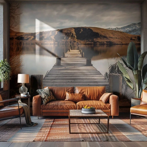 Papel de Parede Autocolante Deluxe Sticker - Paisagem em silêncio - Paisagem, Ponte, Lago - 100x70 cm