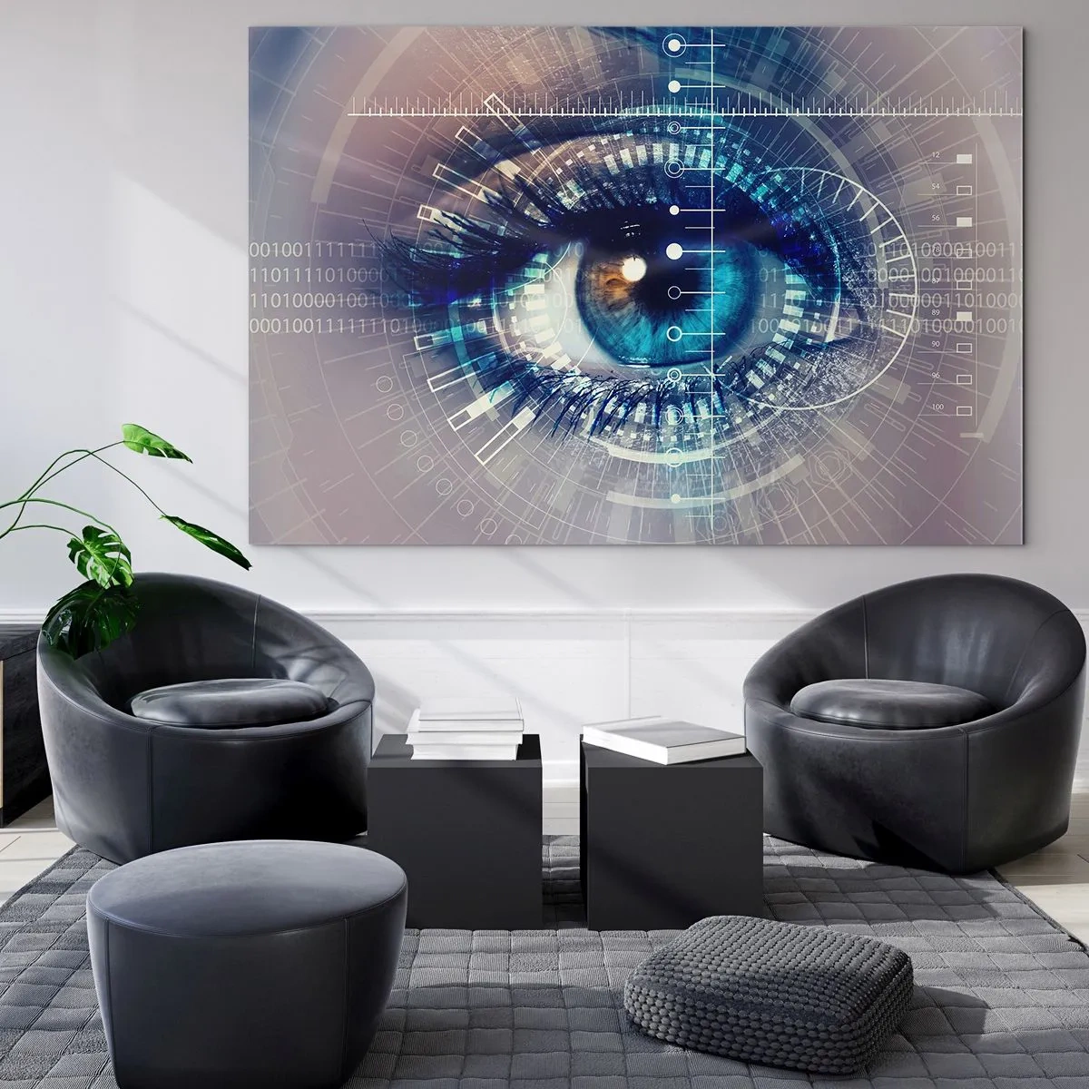 Quadro em vidro - Um olho digital com um tema futurista de tecnologia e dados - 70x50cm - Achas que me conheces - Decoração de parede moderna para a sala de estar e quarto ARTTOR