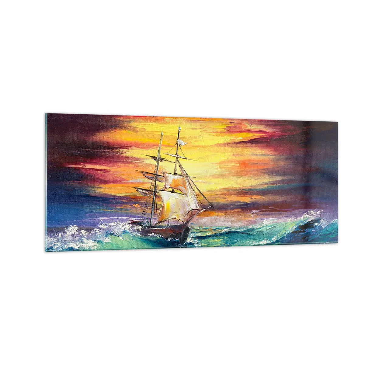 Quadro em vidro - Corajosamente contra as ondas - 100x40 cm