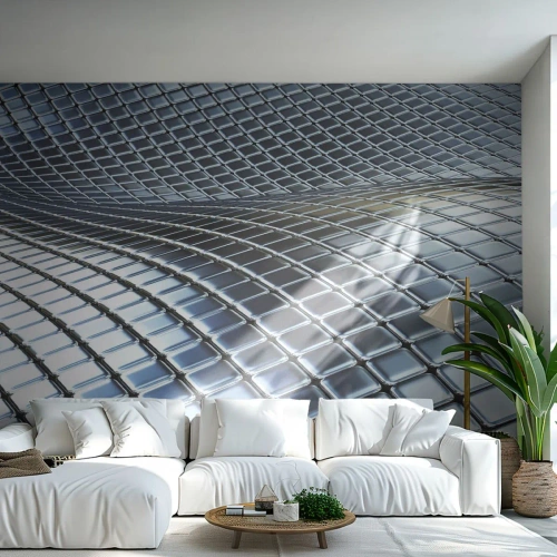 Papel de Parede Standard Eco - Onda de prata metálica - Abstração, Gráficos, Pedaço - 250x175 cm