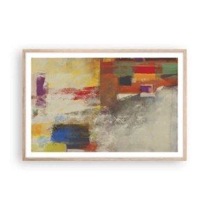 Pôster com moldura de carvalho claro - Geometria das cores - 91x61 cm