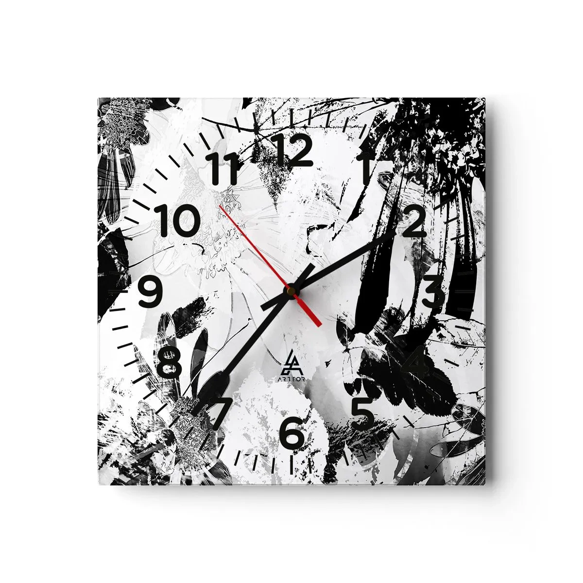 Relógio de parede - Relógio em vidro - Outono a preto e branco - 40x40 cm