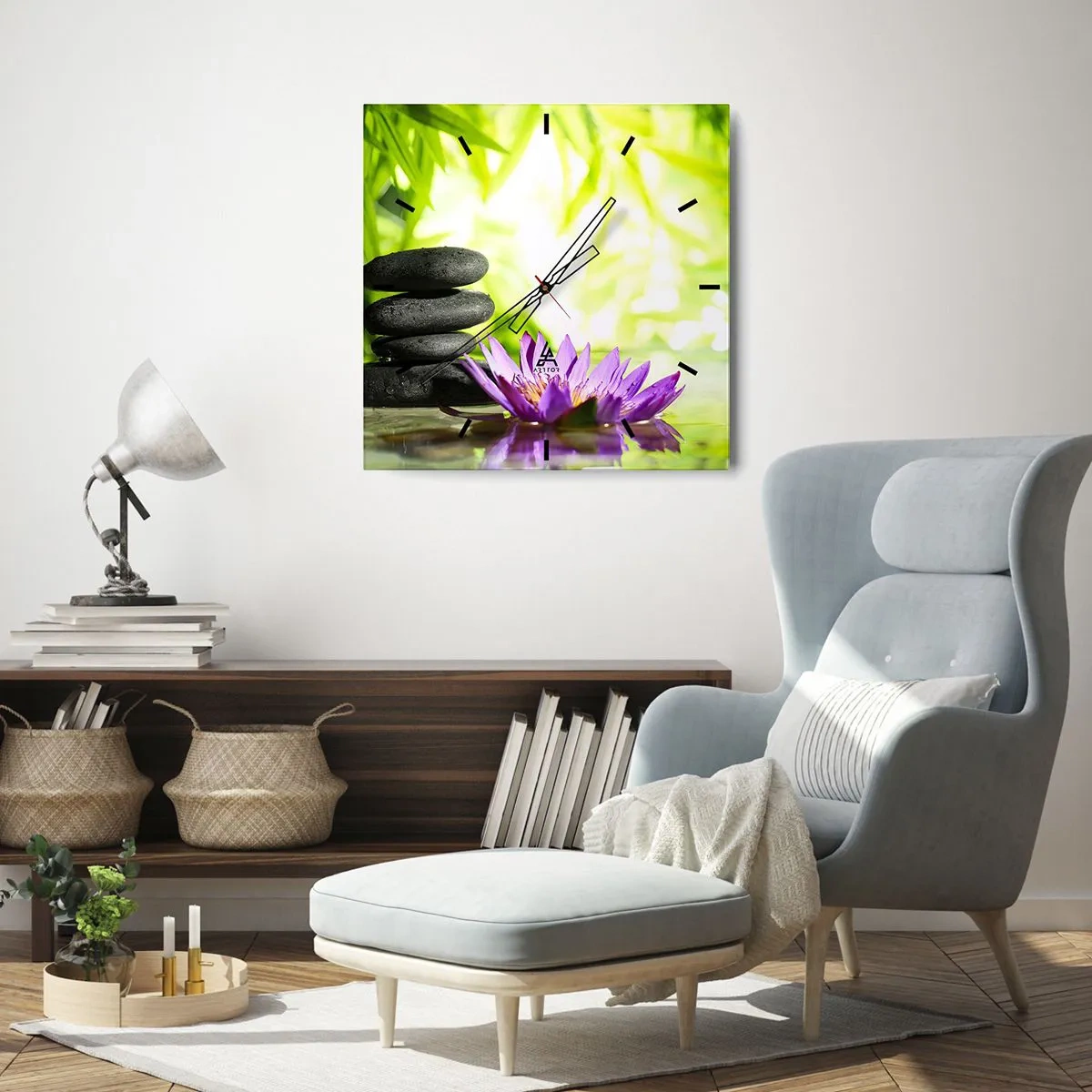 Relógio de parede - Relógio em vidro - Em um arbusto de bambu - 40x40 cm