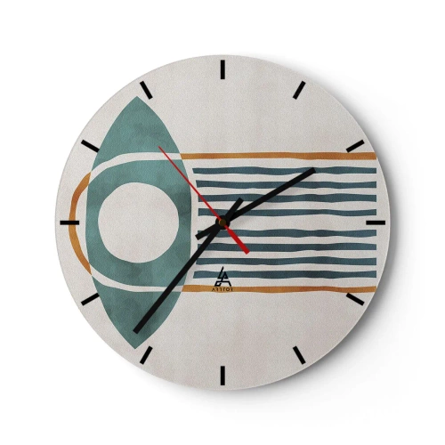 Relógio de parede - Relógio em vidro - Motivo étnico geométrico com linhas e círculos - 30x30cm - Sinais e rituais - Decoração de parede moderna para a sala de estar, cozinha e quarto ARTTOR