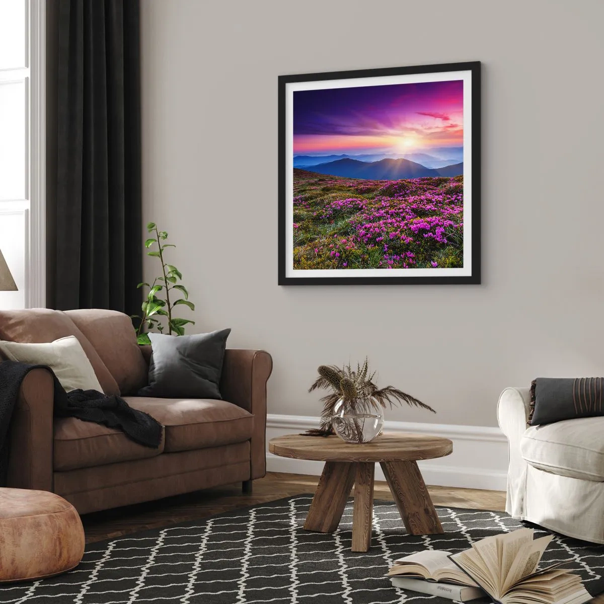 Pôster com moldura preta - Campo cheiroso - 40x40 cm