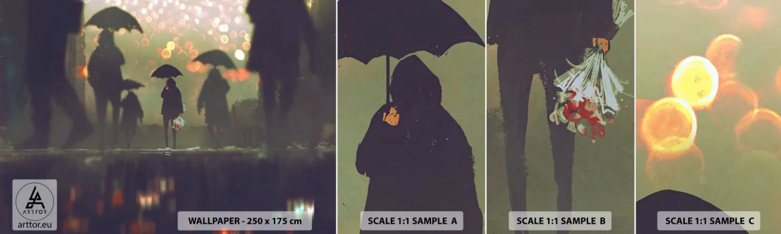 Amostra de Papel de Parede Standard Eco - Da perspectiva de uma gota de chuva - Caminhada na chuva, Pessoas, Gráficos - 100x30 cm