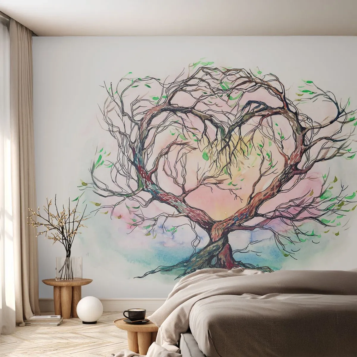 Papel de Parede Premium Canvas - Juntos contra os vendavais - Abstração, Árvore, Pedaço - 400x280 cm