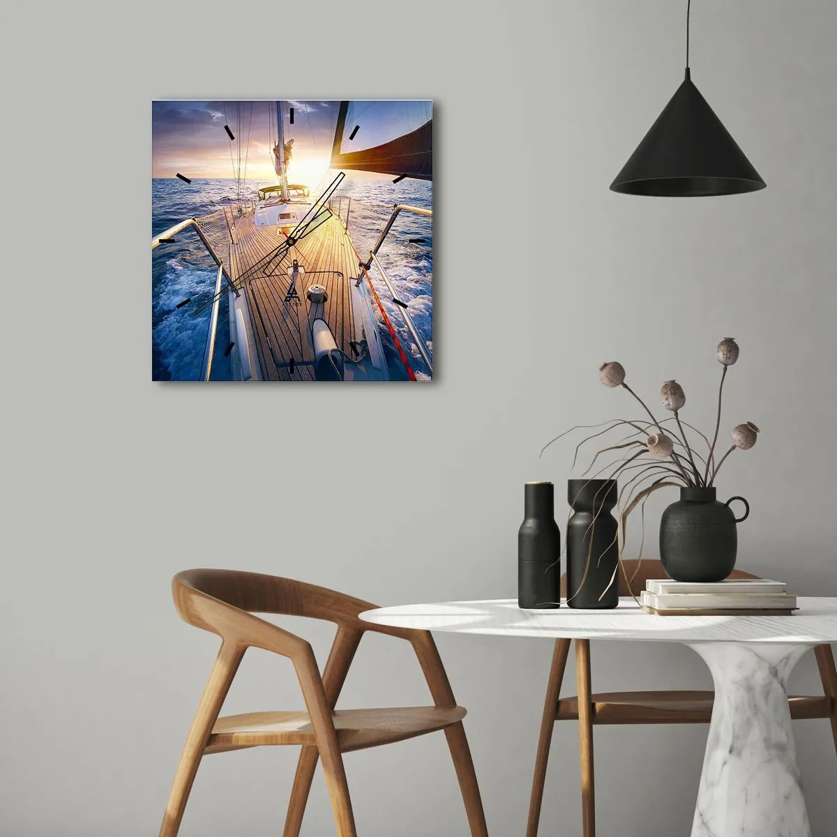 Relógio de parede - Relógio em vidro - Correr sobre as ondas - 40x40 cm