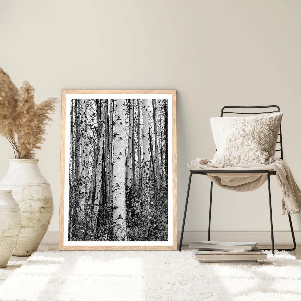 Pôster com moldura de carvalho claro - Colunata de bétula - 50x70 cm