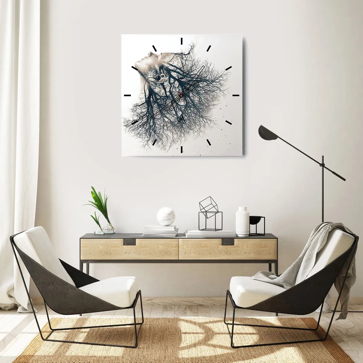 Relógio de parede - Relógio em vidro - Ouvir o sussurro da árvore - 40x40 cm