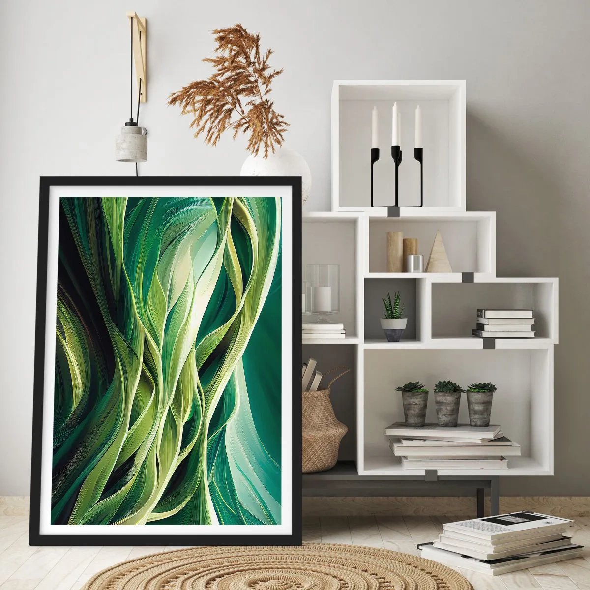 Pôster com moldura preta - Jogo verde abstrato - 61x91 cm