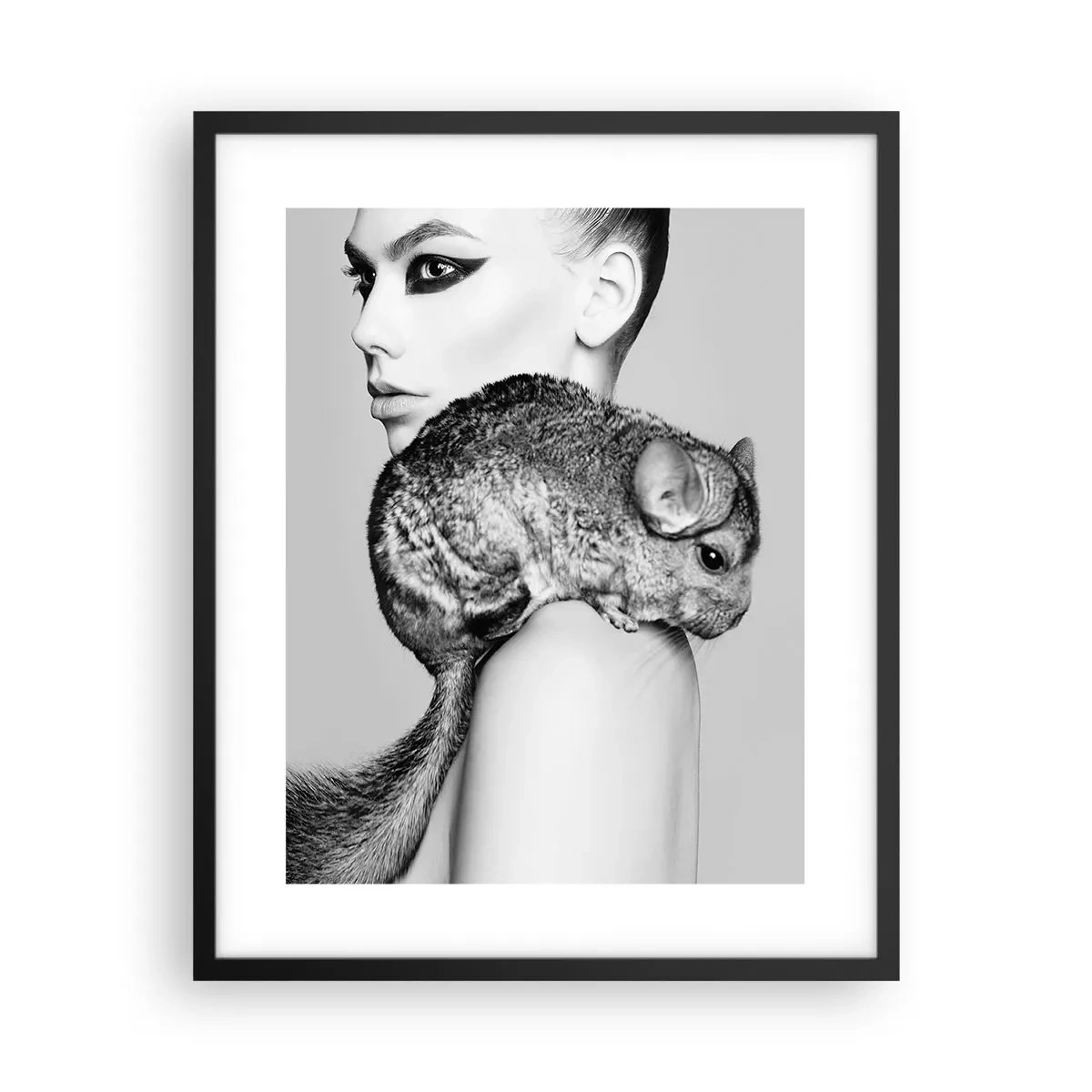 Pôster com moldura preta - A dama com a chinchila - 40x50 cm