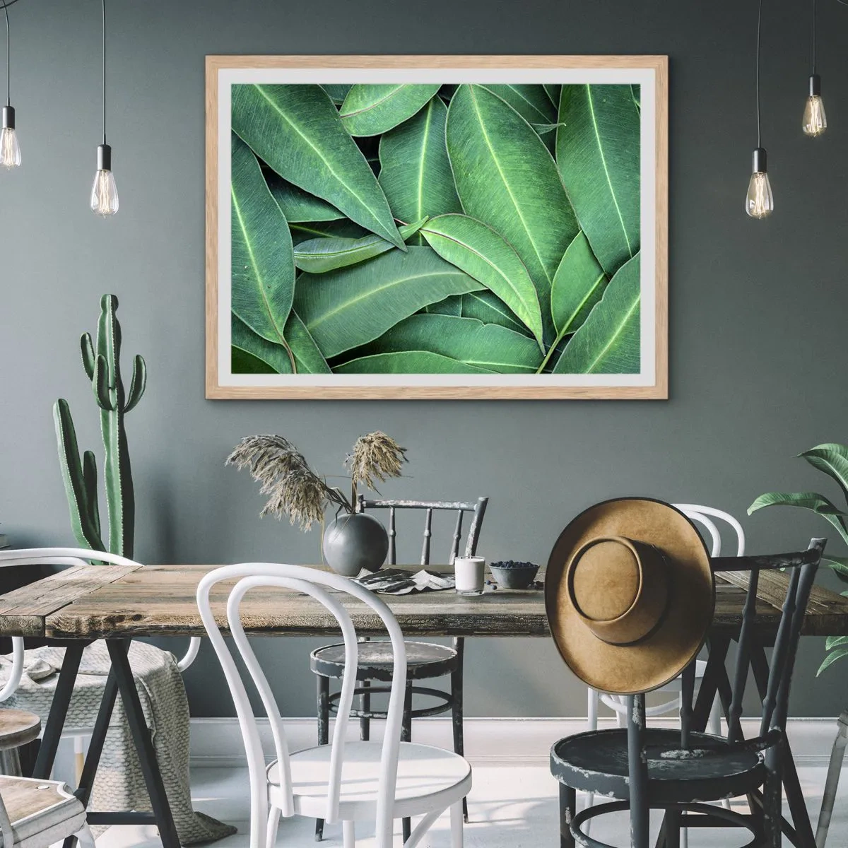 Pôster com moldura de carvalho claro - Suculentas e frescas - 100x70 cm