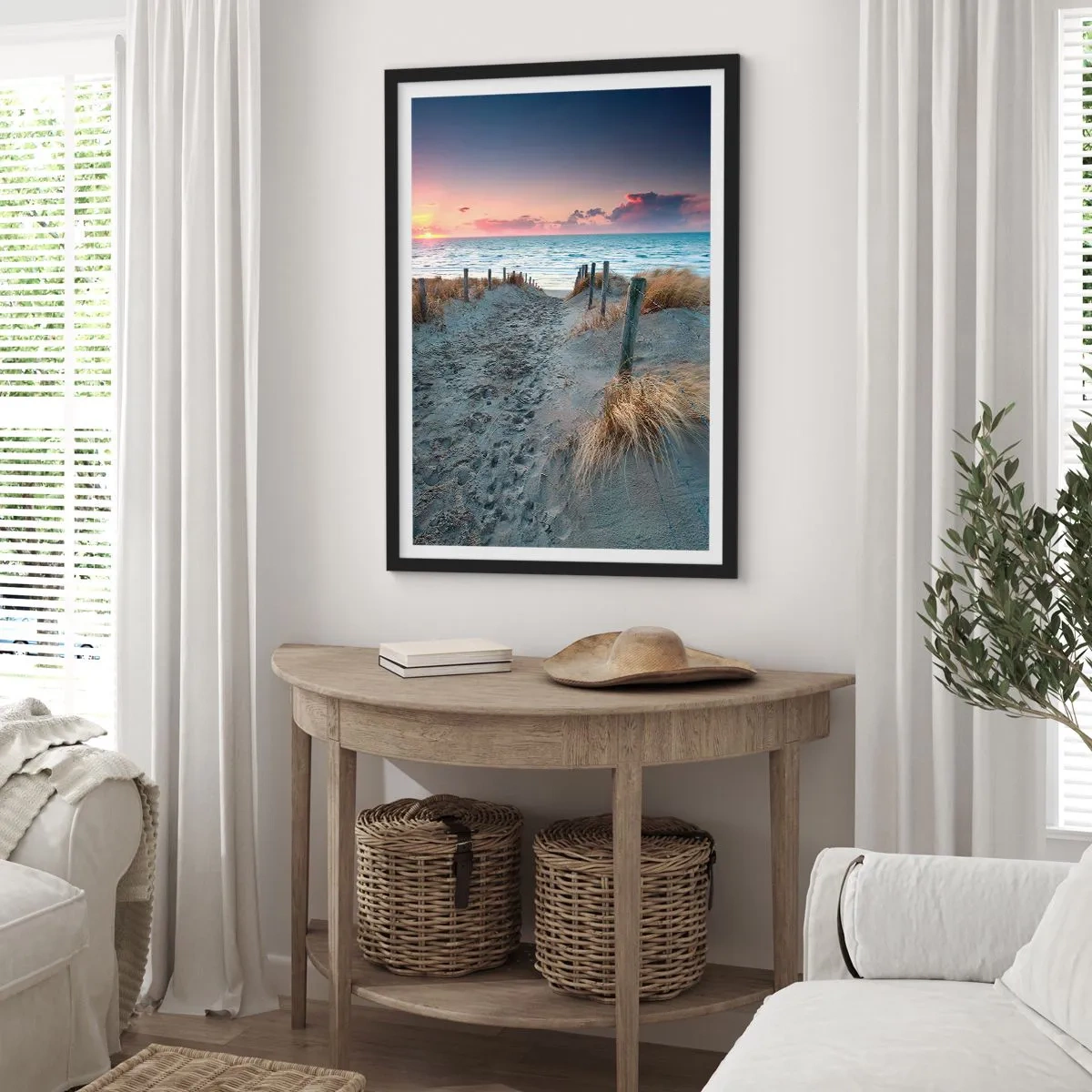 Pôster com moldura preta - Caminho da praia ao pôr do sol com vista para o mar - 50x70cm - Derramou um arco-íris de esplendor radiante.... - Decoração de parede moderna para a sala de estar e quarto ARTTOR