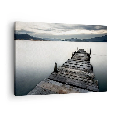 Quadro em tela - Uma ponte de madeira que leva a um lago tranquilo - 70x50cm - Mergulhar em paz - Decoração de parede moderna para a sala de estar e quarto ARTTOR