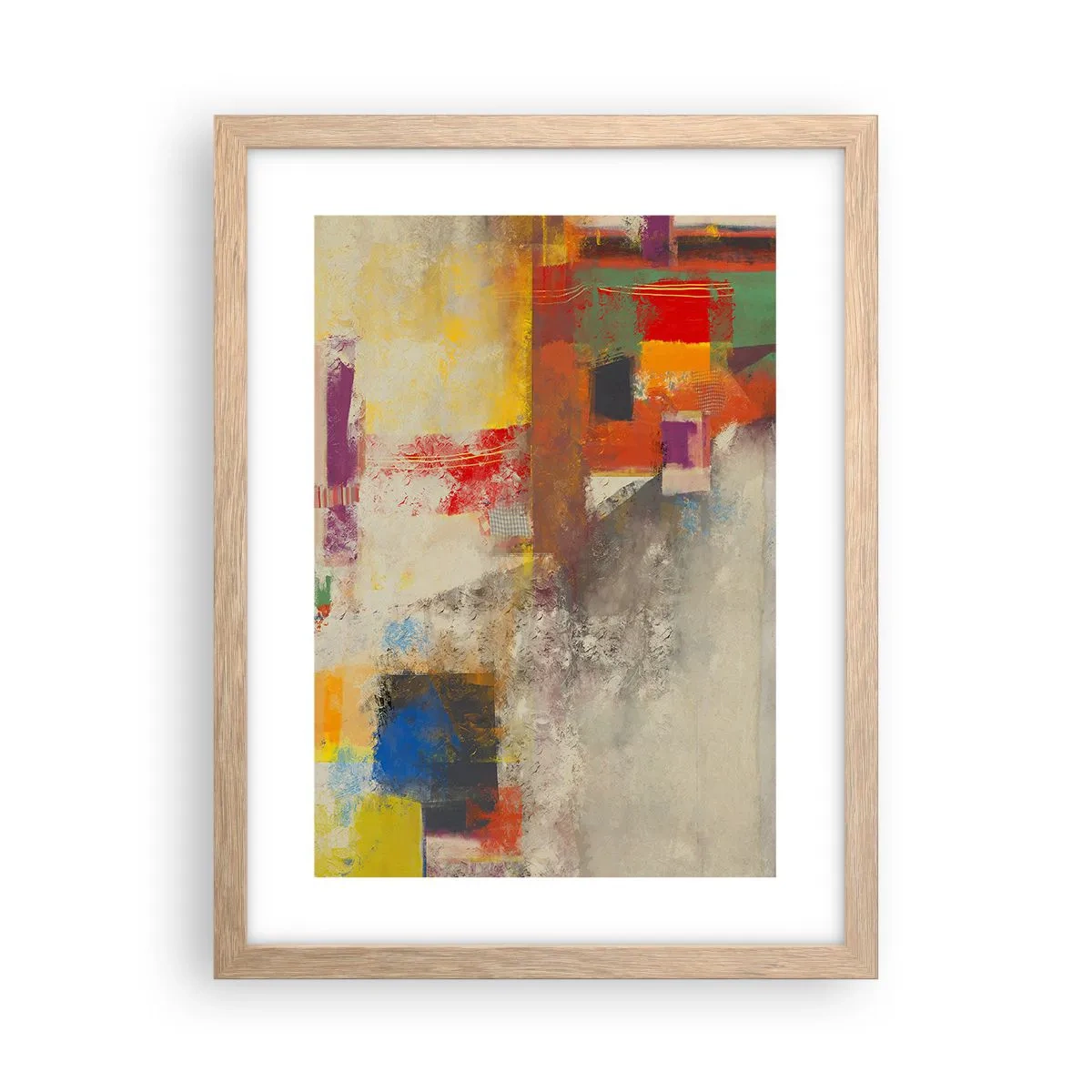 Pôster com moldura de carvalho claro - Geometria das cores - 30x40 cm