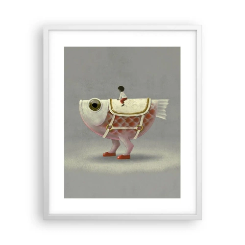 Pôster em moldura branca - O cavaleiro Peixoso - 40x50 cm